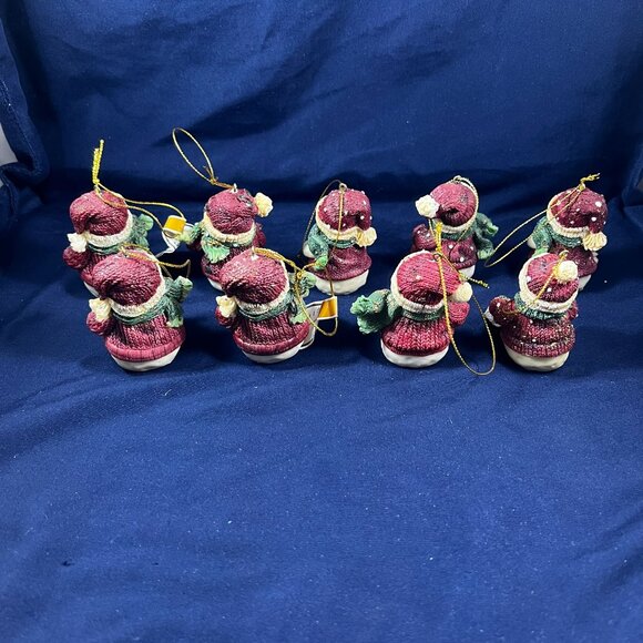 Set Of 9 Snowman Christmas Ornaments With Red Santa Hats & Glitter Accents Hangi - Picture 2 of 2